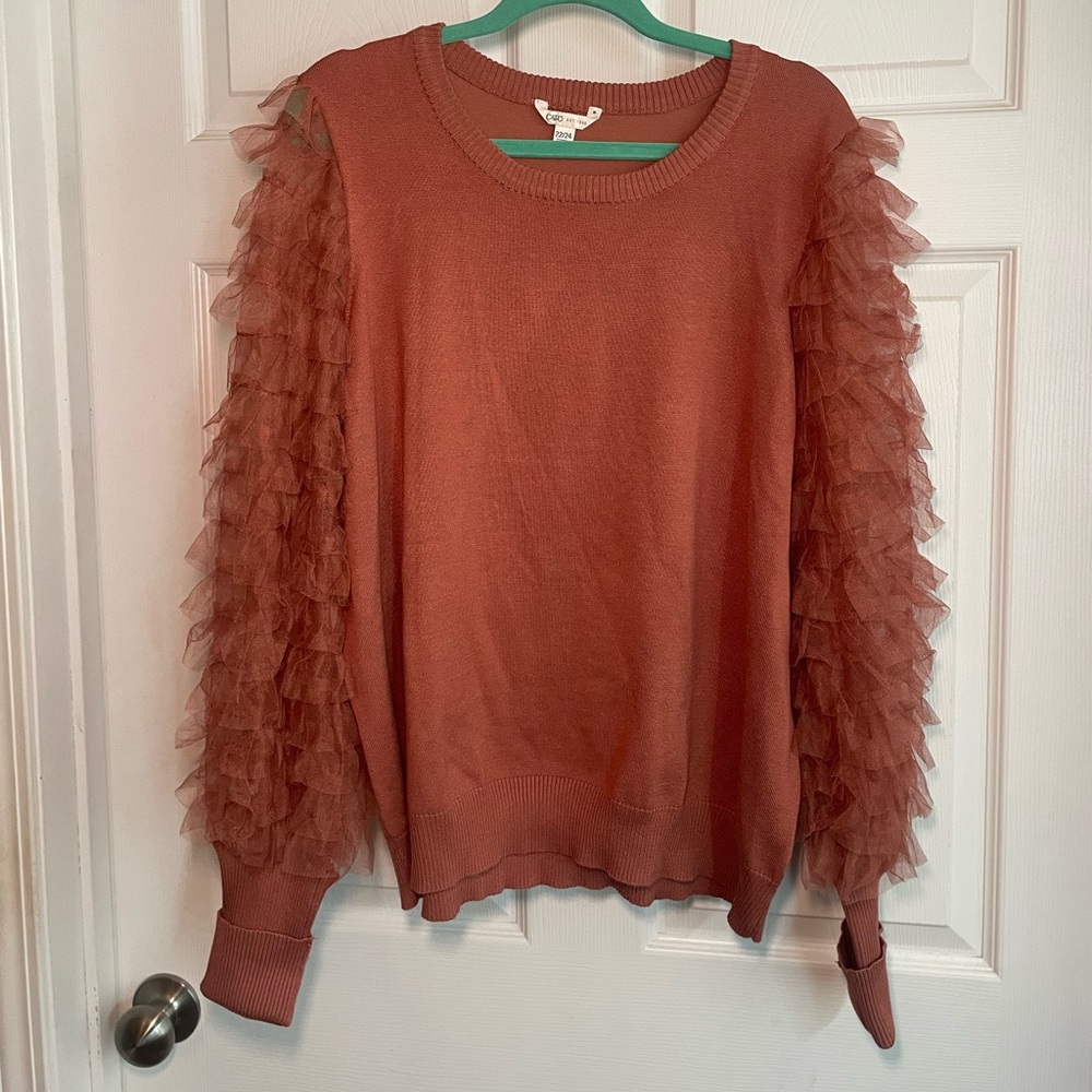 Womens plus size sweater top with tulle sleeves